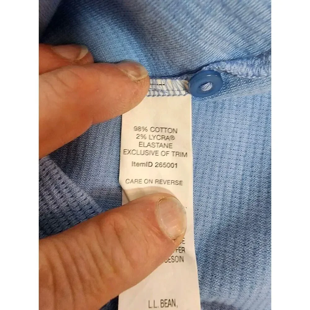 Vintage LL Bean Henley Sweater Mens Size M Fisherman Blue Waffle Knit Outdoor